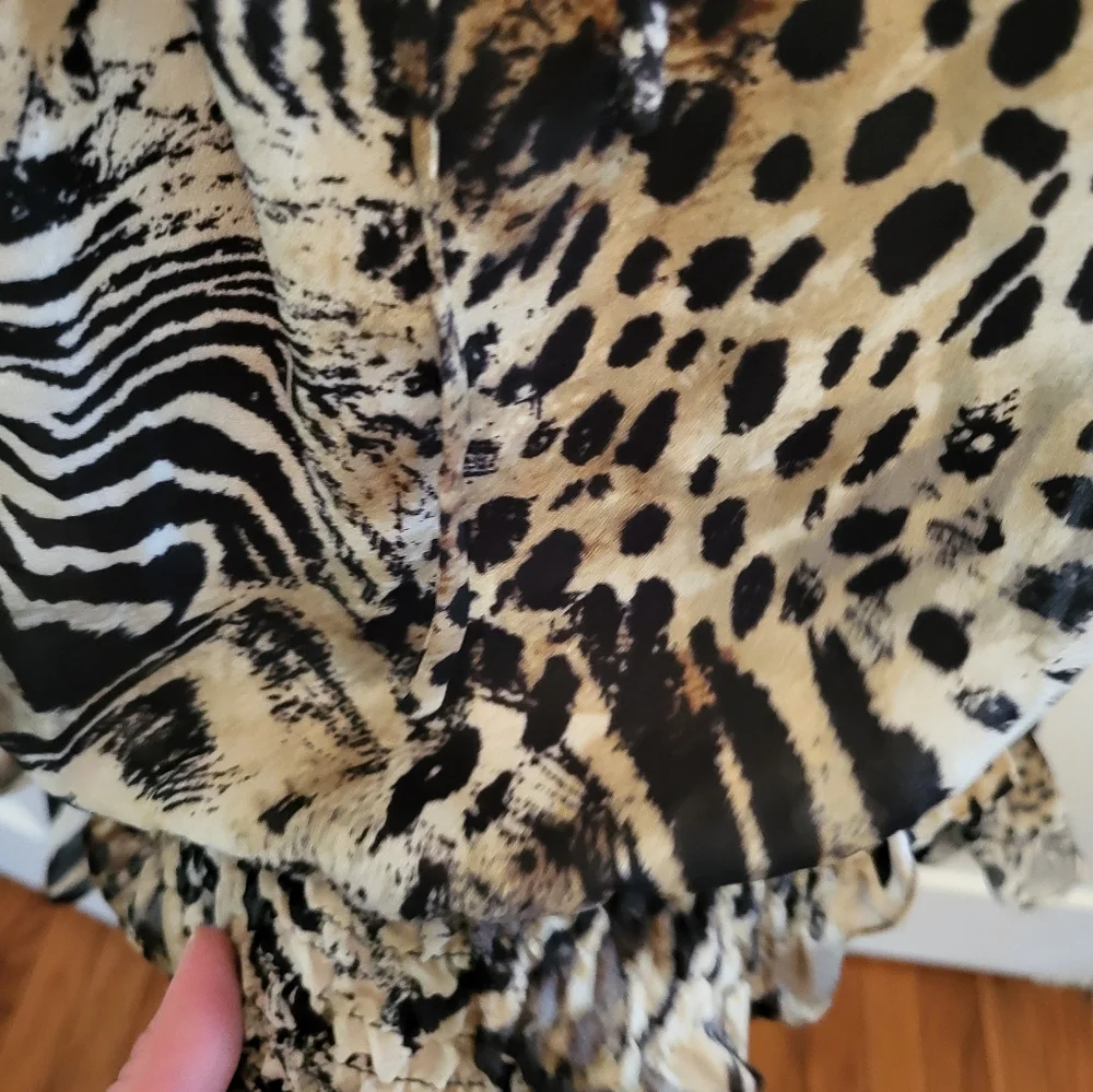 4/$19 Y2k Sheer Animal Print On/Off Shoulder Blouse Smocked Bottom Going Out - Picture 5 of 8